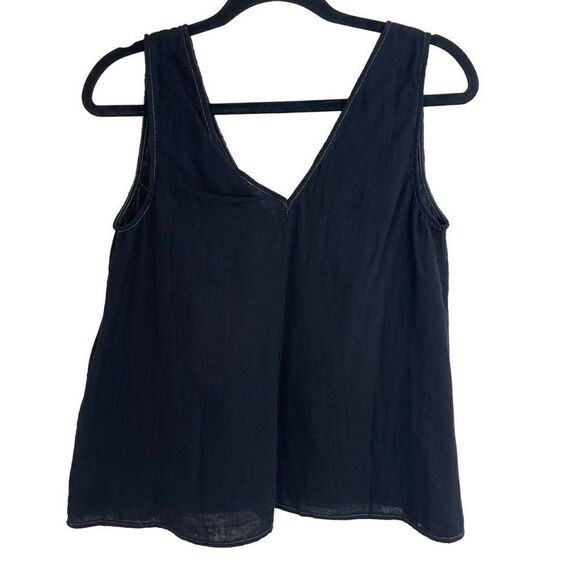 Calme by Johnny Was Navy Blue Double V-Neck Cotton Drape Tank Top Size XS - Picture 1 of 7